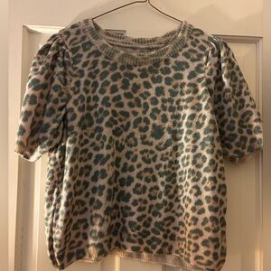 Anthropologie Leopard Print Short Sleeve Sweater XS